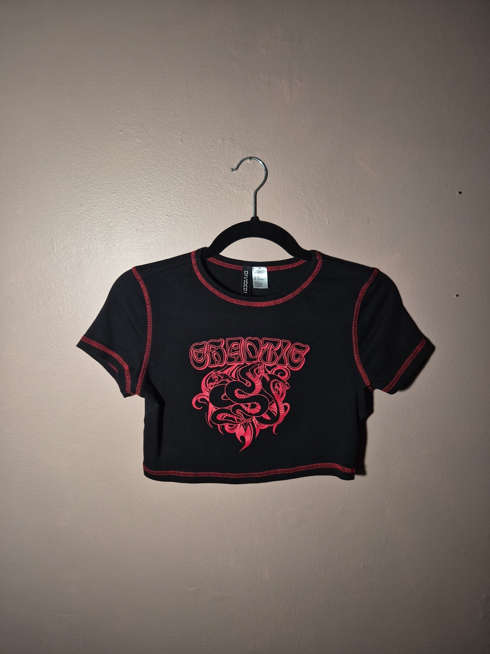 Crop Top Snakes Asian Oriental Cropped Short Sleeve Chaotic Exposed Seam Divided